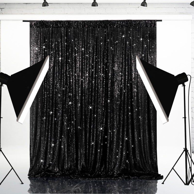 Eternal Beauty Black Sequin Backdrop, 7x7 Ft Halloween Glitter Background Curtains for Shimmer Photography Party Wedding Birthday Back Drop Decor - Image 2